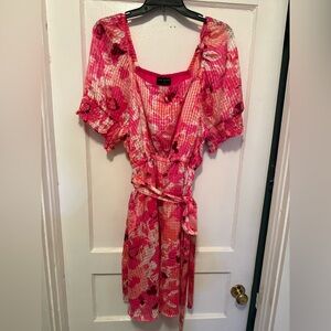 LoveShackFancy Pink Floral Belted Midi Dress